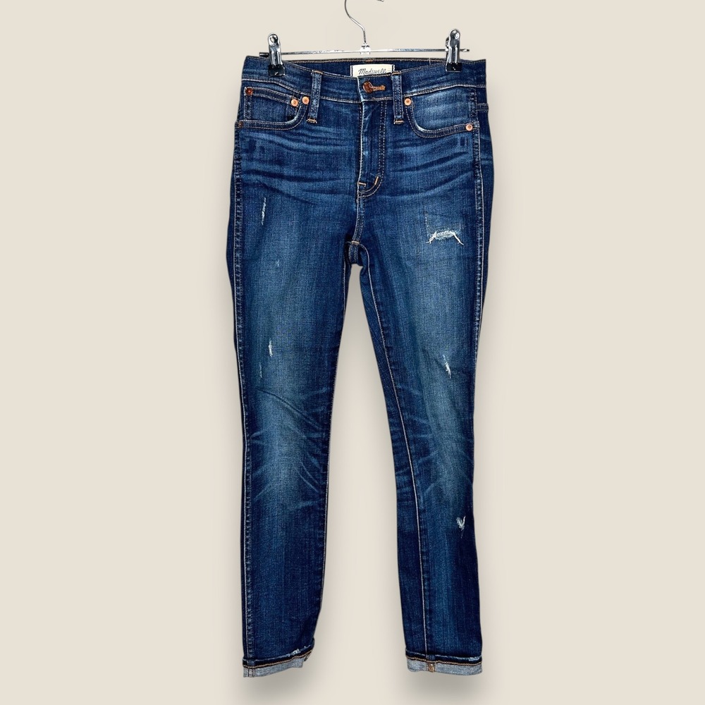 Madewell 9" High Rise Skinny Jeans Distressed Dark Wash Denim Women Size 24